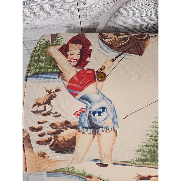 Vintage Pinup Girl Purse Y2K Jeweled Western Camping Fishing Glame Backpack 10" - Picture 3 of 12